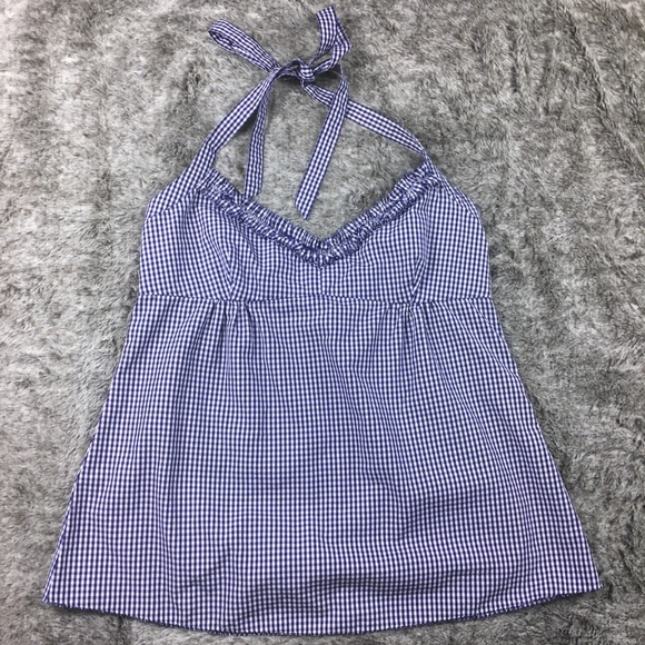 J. Crew Tops - J. crew halter top white blue check print gingham